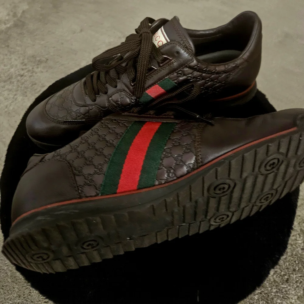 Authentic Used Gucci Men's Brown Leather Sneakers - Picture 2 of 3
